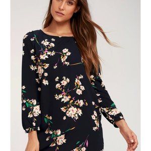 Lulus Navy Blue Floral Shift Dress